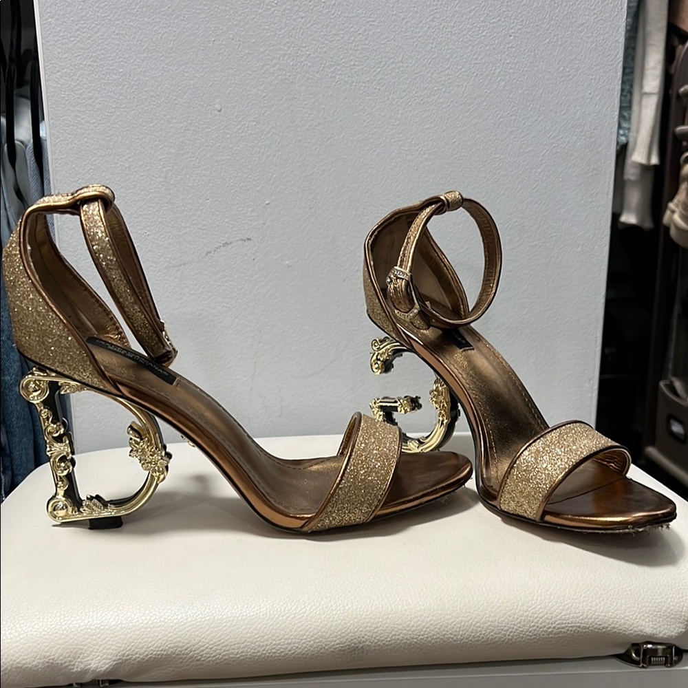 Dolce & Gabbana Gold Heels with Crystal Embellishments